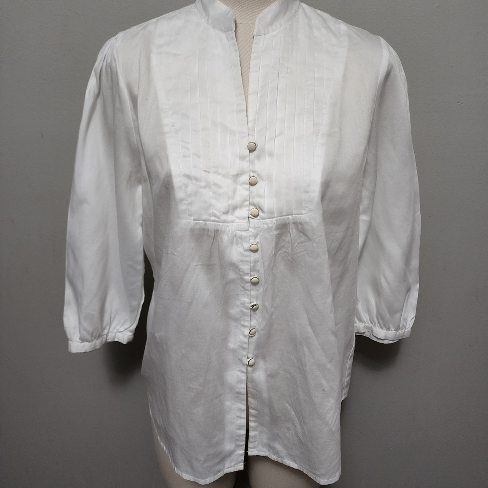 Josephine Studio white cotton pintuck bib button down size 8p